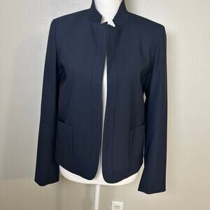 Agnona women's navy made in italy open wool blazer convertible collar EU 42 US 6